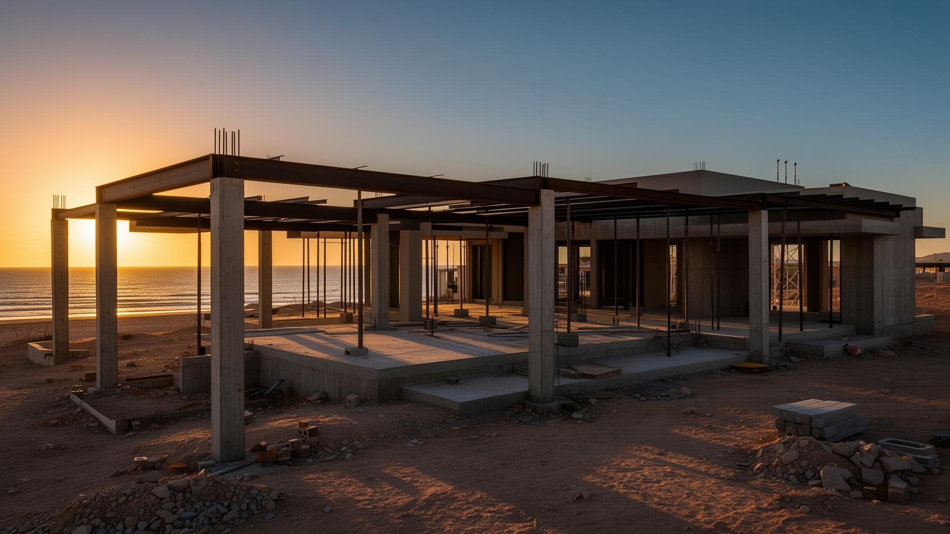 JR Construction site at sunset in Puerto Peñasco